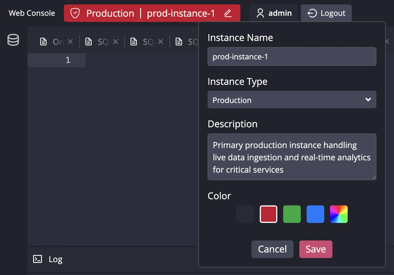 Instance information edit popper in Web Console